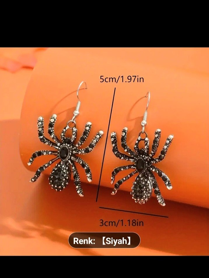 Siyah Payetli Örümcek Küpe - Görsel 4