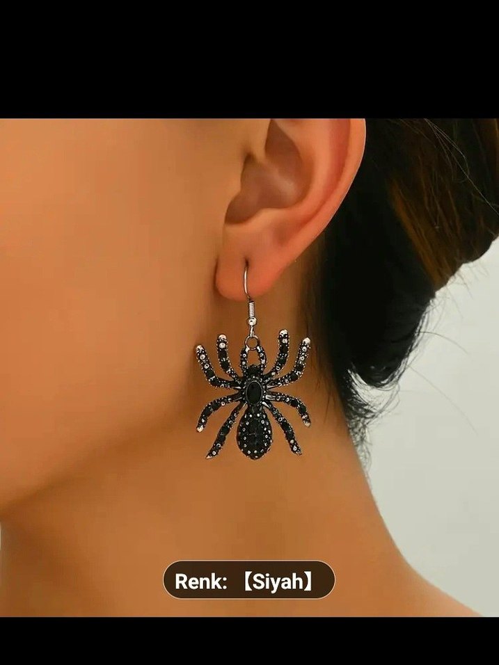 Siyah Payetli Örümcek Küpe - Görsel 3