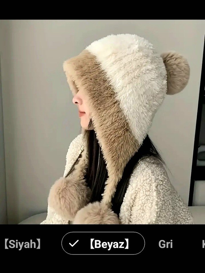 Kahverengi Kürklü Örgü Kadın Şapka - Görsel 2