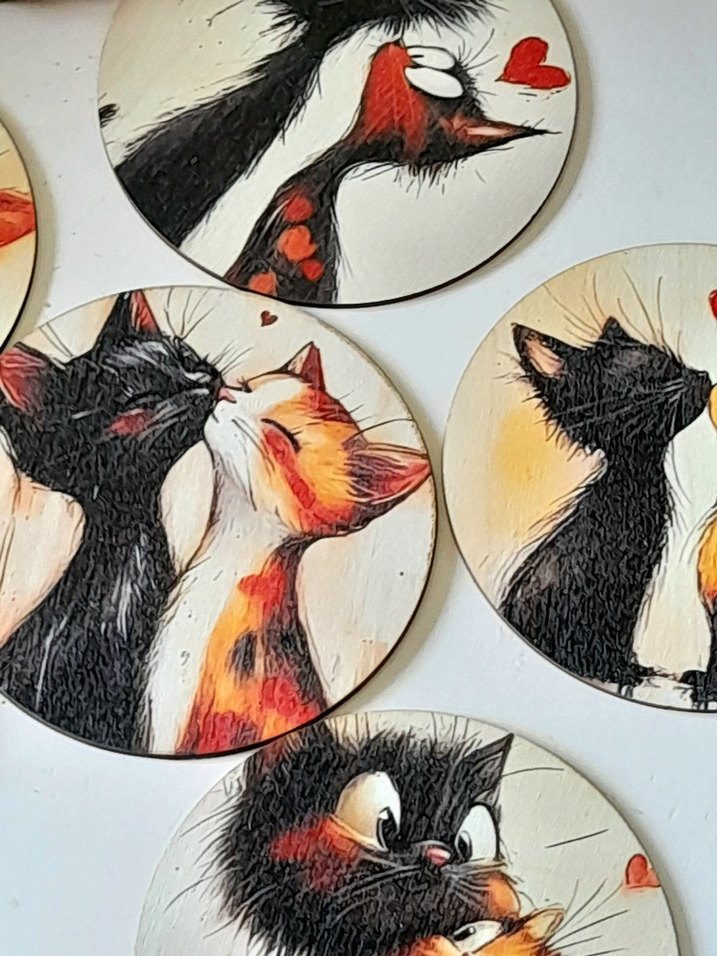 Kahverengi Sevimli Kedi Temalı Bardak Altlığı - Görsel 3