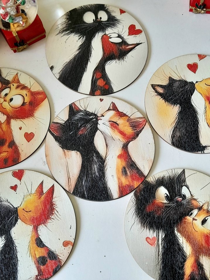 Kahverengi Sevimli Kedi Temalı Bardak Altlığı - Görsel 2