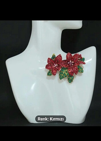 Tasarımcı ÇİÇEK TASARIM KIRMIZI TAŞLI BROŞ