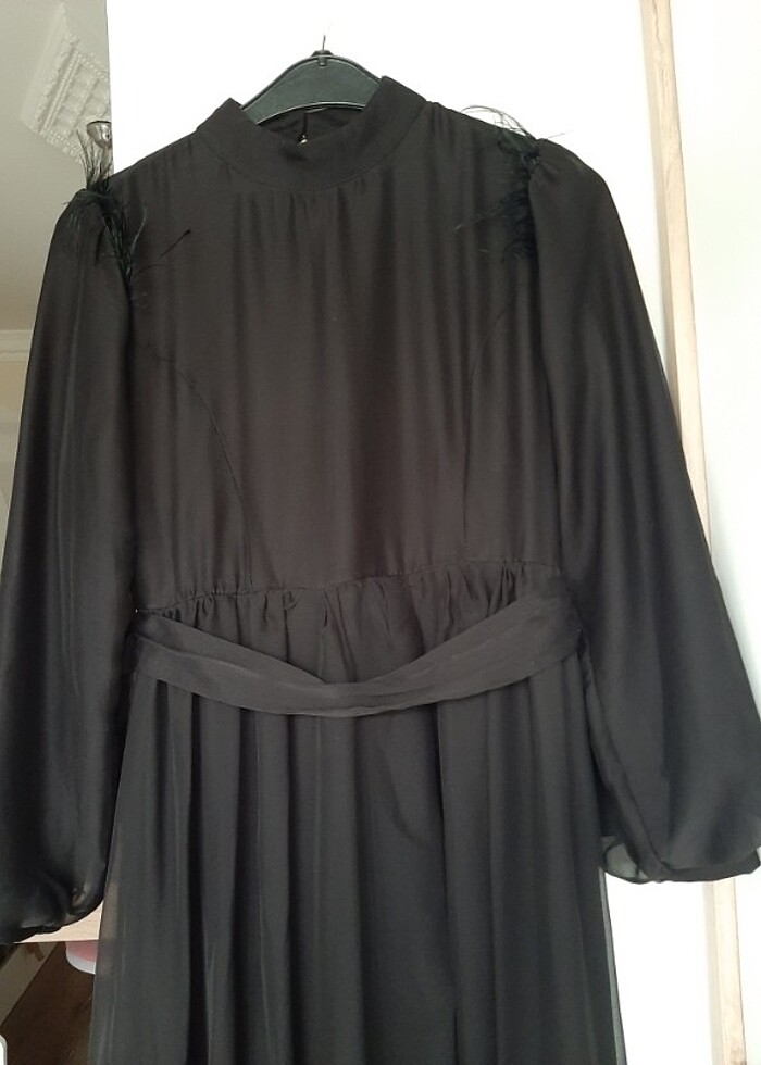 Siyah şifon abiye tesettür elbise - Görsel 4