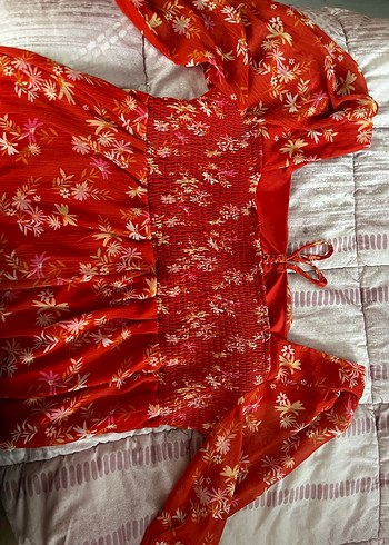 Kırmızı Drapeli Uzun Kollu Bohem Elbise - Görsel 2