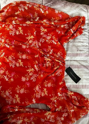 Kırmızı Drapeli Uzun Kollu Bohem Elbise - Görsel 3