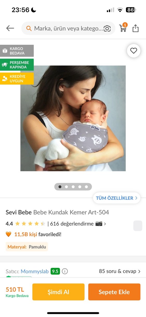 Gri Bebek Kanguru Sling - Görsel 3