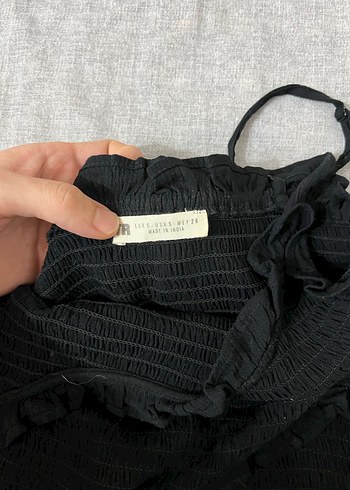 Siyah Fırfırlı Midi Askılı Elbise - Görsel 2