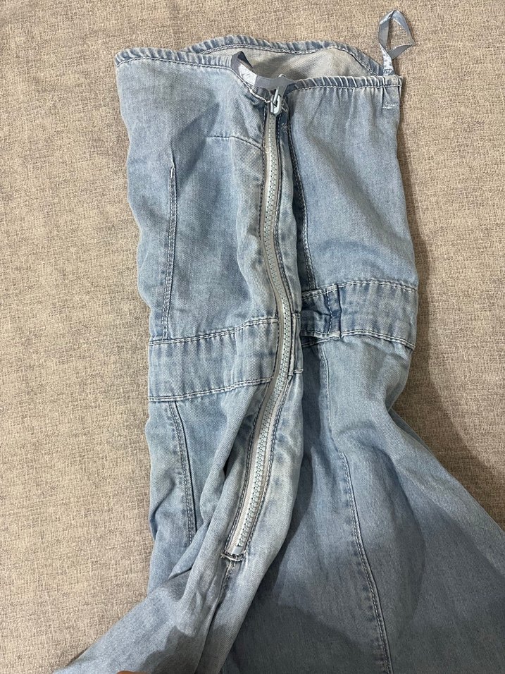 Kadın Mavi Denim Straplez Tulum - Görsel 4