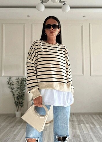 ÇİZGİLİ UZUN SWEATSHIRT 