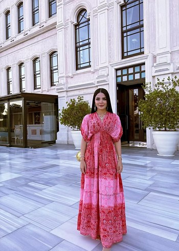 Zara Pembe Drapeli Uzun Bohem Elbise