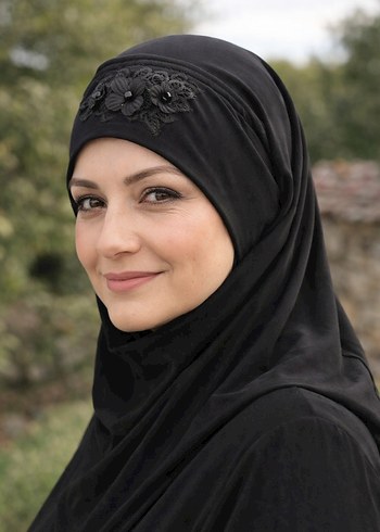 Siyah jarse takmatik eşarp - Görsel 2