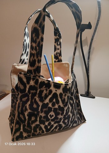Renkli Leopar Desenli elişi Çantası - Görsel 3