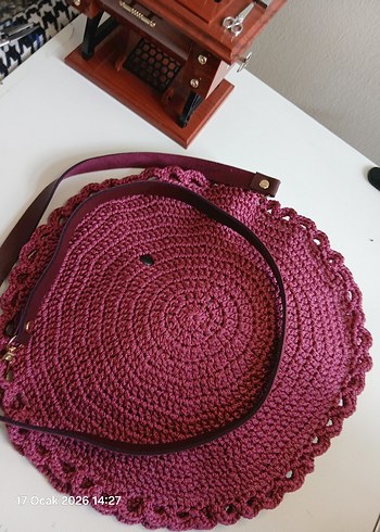 Bordo Örgü Kadın Çanta - Görsel 3