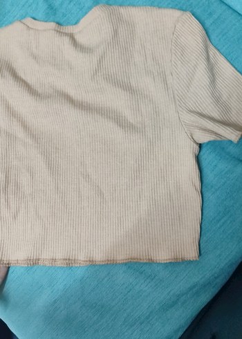 m Beden ten rengi Renk Bej Koton Kısa Kollu Basic crop tshirt