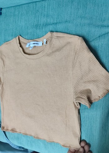 Koton Bej Koton Kısa Kollu Basic crop tshirt