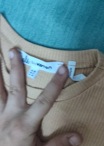 m Beden Bej Koton Kısa Kollu Basic crop tshirt