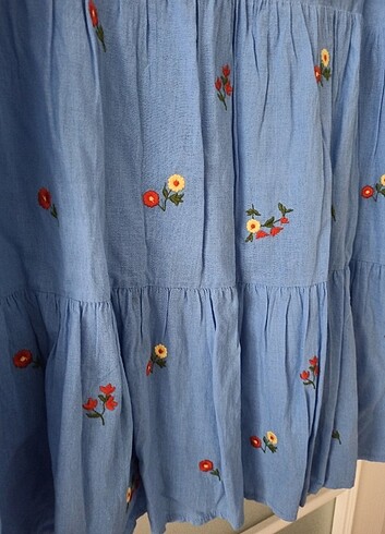 xl Beden Mavi çiçekli elbise 