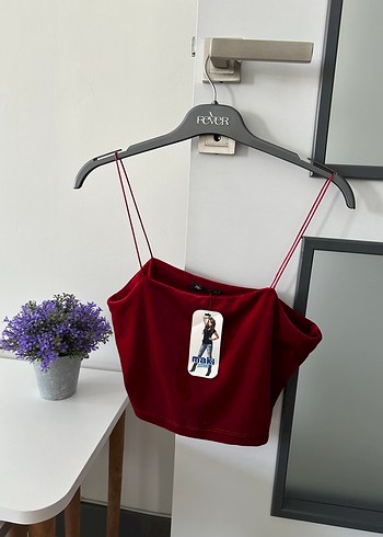 Kadın Kadife Kırmızı Mini Askılı