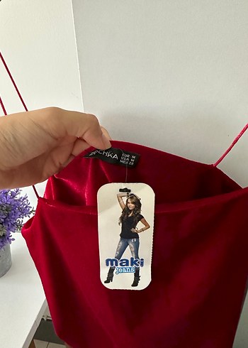 Diğer Kadın Kadife Kırmızı Mini Askılı