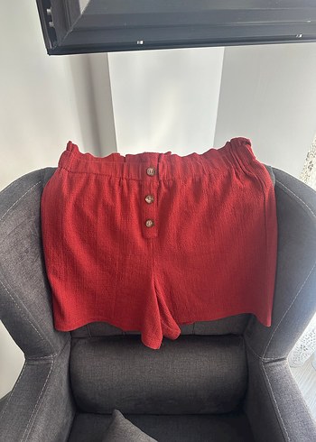 Kiremit Rengi Düğmeli Mini Şort