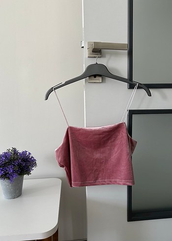 Pembe Kadife Mini Askılı Kadın Atlet