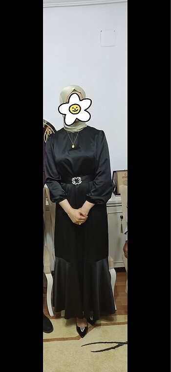 Siyah saten tesettür elbise