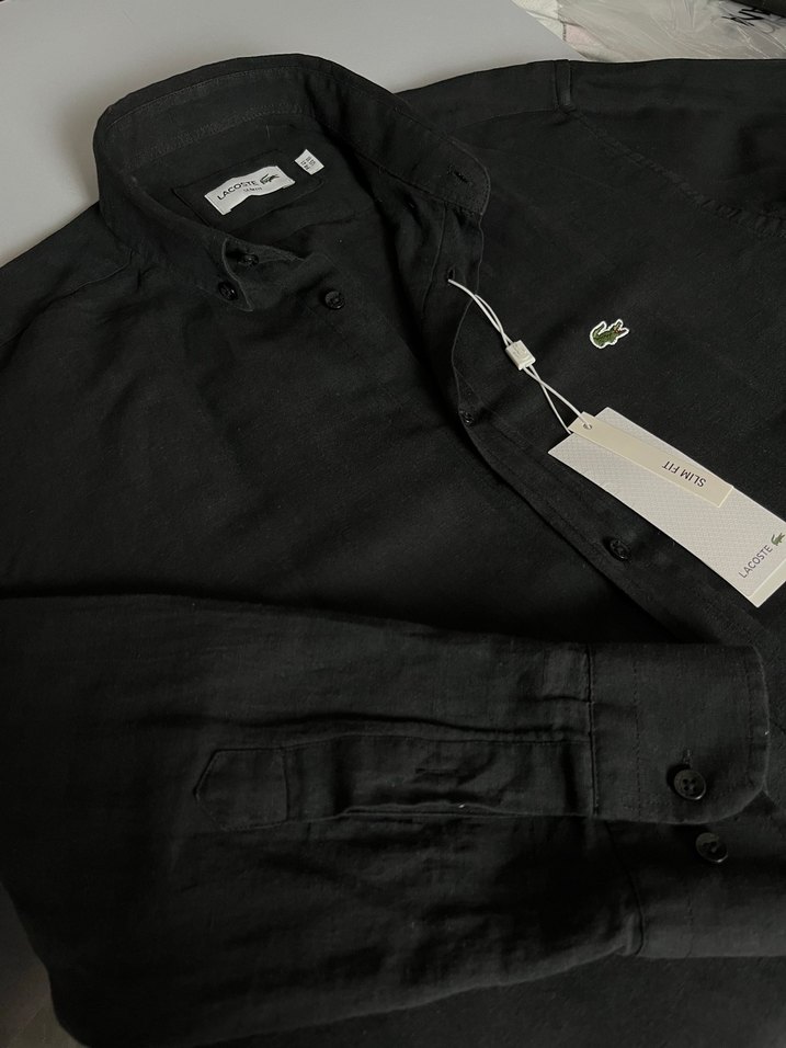 Lacoste Siyah Uzun Kollu Keten Erkek Gömlek - Görsel 2