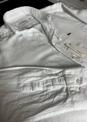 Lacoste Beyaz Keten Erkek Gömlek - Görsel 2