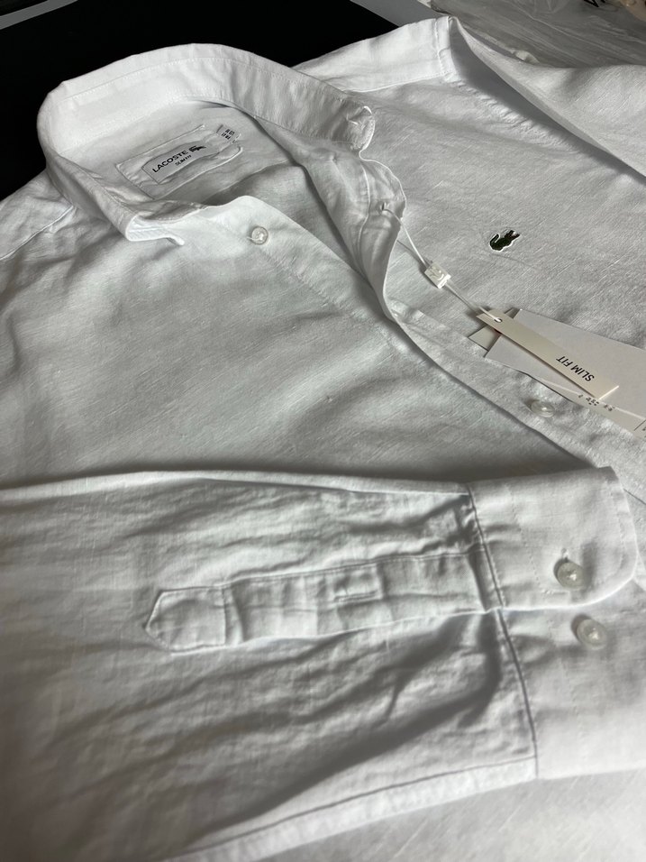 Lacoste Beyaz Keten Uzun Kollu Gömlek - Görsel 2