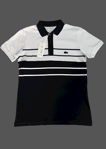 Düğmeli Lacoste Erkek Beyaz Siyah Polo Tişört