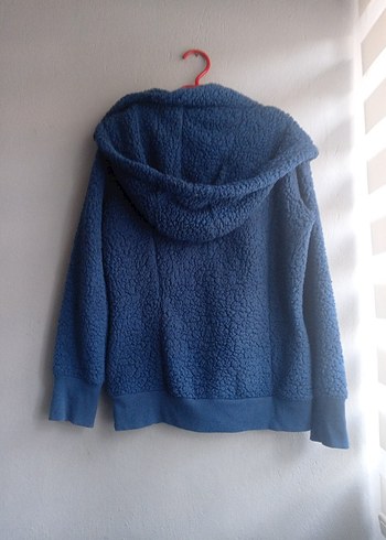 Mavi Kapüşonlu Fermuarlı polar ceket - Görsel 2