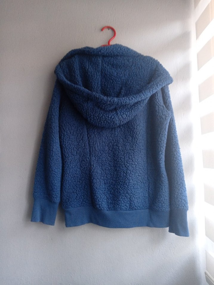 Mavi Kapüşonlu Fermuarlı polar ceket - Görsel 2