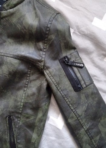 Fermuarlı haki Deri Erkek Çocuk Ceketi - Görsel 8