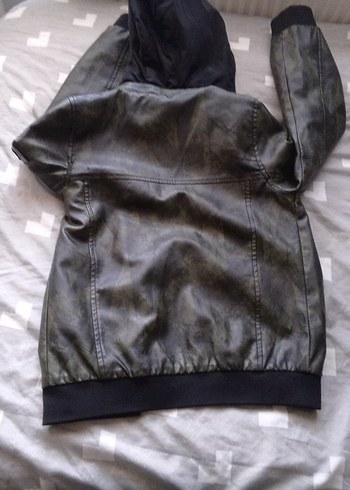 Fermuarlı haki Deri Erkek Çocuk Ceketi - Görsel 7