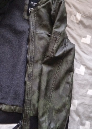 Fermuarlı haki Deri Erkek Çocuk Ceketi - Görsel 5