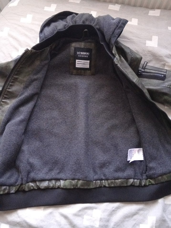 Fermuarlı haki Deri Erkek Çocuk Ceketi - Görsel 3