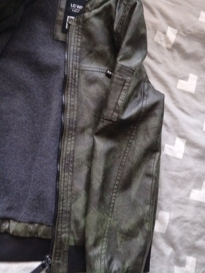 Fermuarlı haki Deri Erkek Çocuk Ceketi - Görsel 5