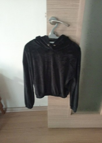 Siyah Süet Kadın Sweatshirt - Görsel 2