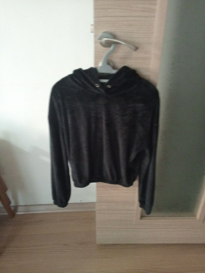 Siyah Süet Kadın Sweatshirt - Görsel 2