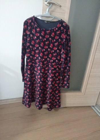 Bordo Çiçek Desenli Uzun Kollu Midi Elbise - Görsel 3