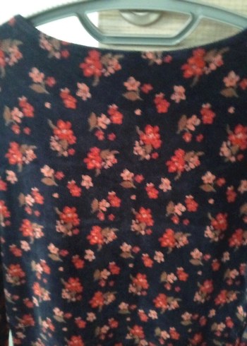 Bordo Çiçek Desenli Uzun Kollu Midi Elbise - Görsel 2