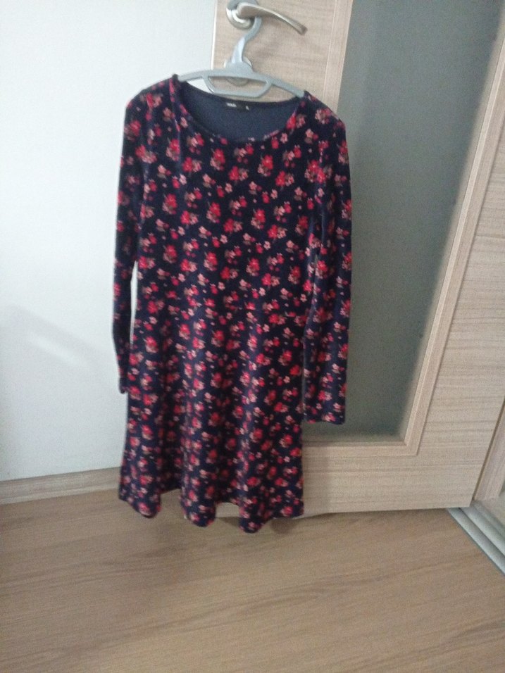 Bordo Çiçek Desenli Uzun Kollu Midi Elbise - Görsel 3