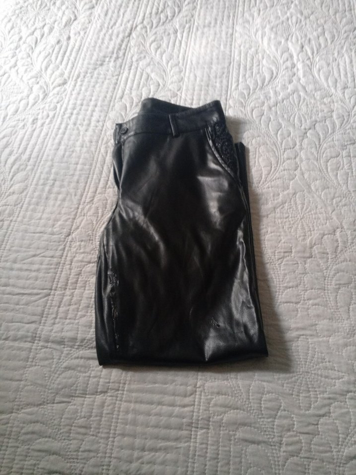 Kadın Siyah Deri Midi Pantolon - Görsel 3