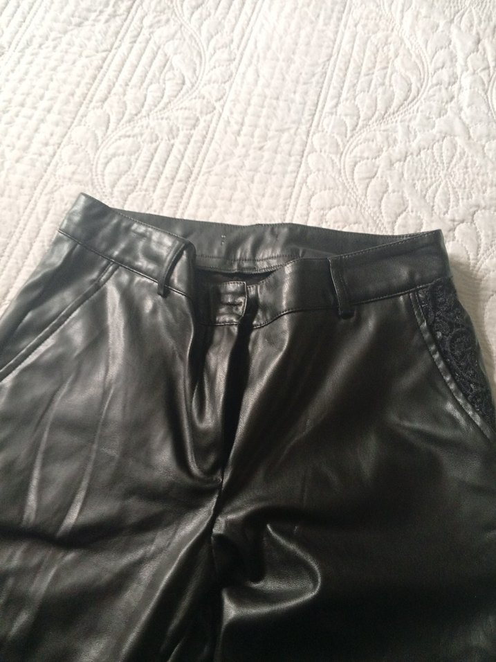 Kadın Siyah Deri Midi Pantolon - Görsel 2