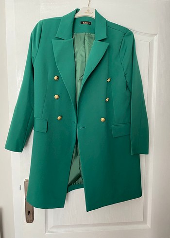 Diğer Düğmeli Yeşil Midi Kadın Blazer