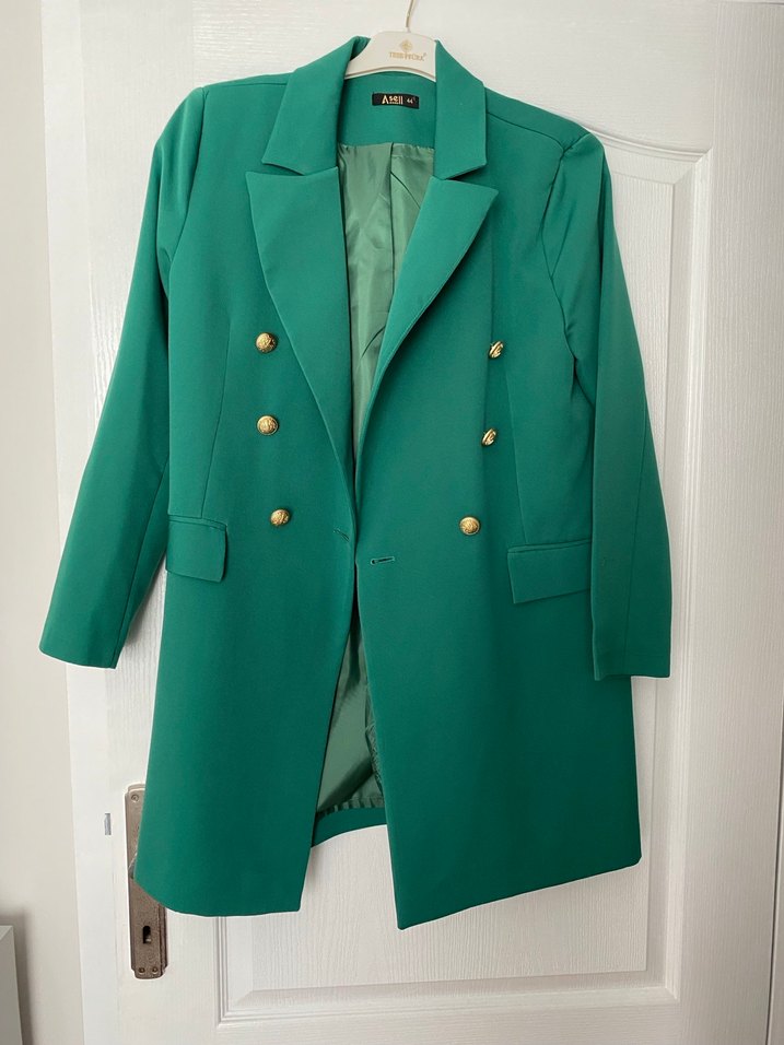 Düğmeli Yeşil Midi Kadın Blazer - Görsel 2