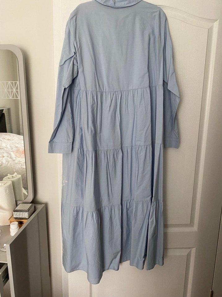 Nakışlı Fırfırlı Uzun Mavi Bohem Elbise - Görsel 2