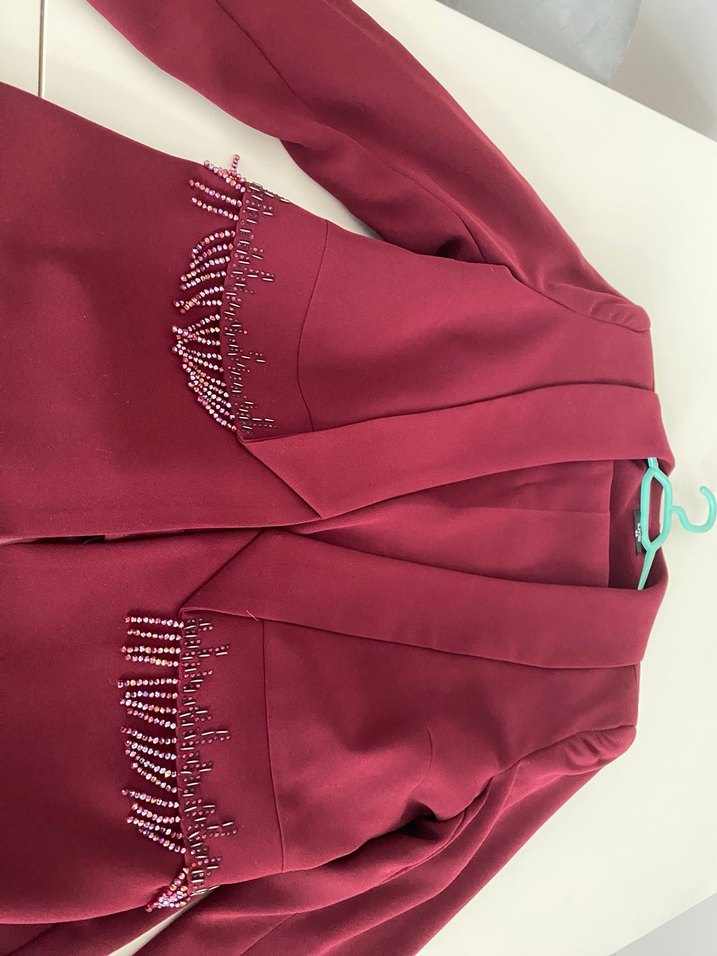 Bordo Uzun Kol Düğmeli Kadın Takım - Görsel 2