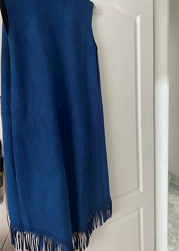 Kadın Mavi Süet Uzun Yelek - Görsel 2