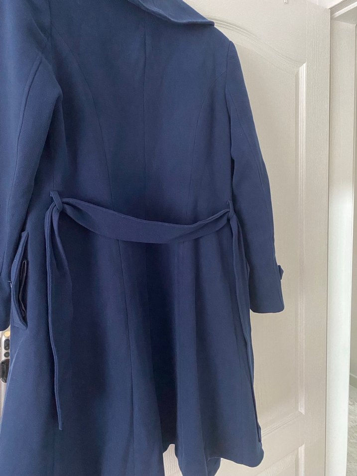 Düğmeli Lacivert Kaşe Kadın Kaban - Görsel 2